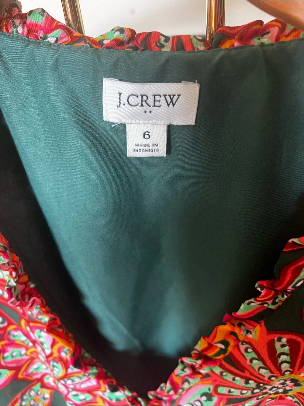 J. Crew Pink/ Green V- Ruffled Neck Mini Dress Size 6.